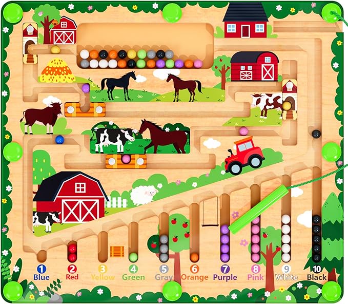 Magnetic Color and Number Maze, Montessori Wooden Toys for Ages 2-4,Sensory Toys,Fine Motor Skills Toys for Boys Girls 3-5 Years Old