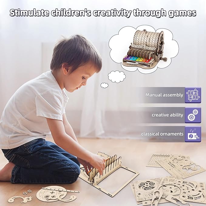 nicknack 3D Wooden Puzzles Model Kits for Adults Piano Mechanical Music Box Model Wooden Xylophone Toy