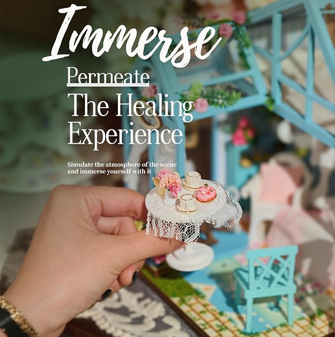 [2025 New] Floral Reverie Miniature House Kit with LED Light, Book Nook Kit with Cover for Birthday, 3D Wooden Bookends Puzzle Bookshelf Decor Building Kit Birthday Gifts for Family, Friends