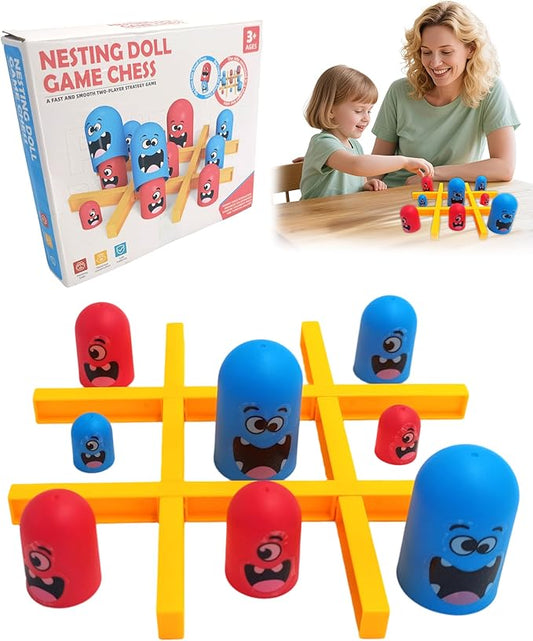 Tic Tac Toe Game, Strategy Board Game for Kids & Adults, 3 Sizes of Nesting Pieces, Gobble & Move Modes, Portable 2-Player Family Game Set