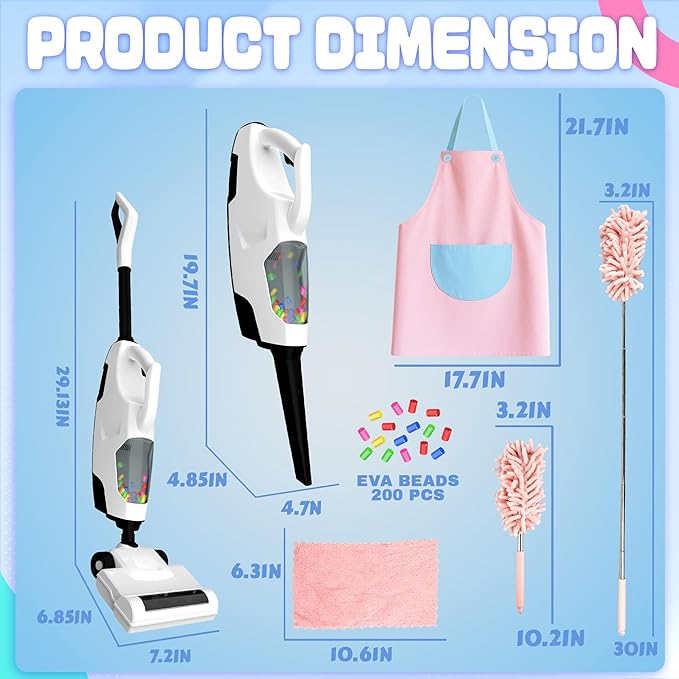 SMILESSKIDDO Kids Vacuum That Really Works - Toddler Toy Vacuum with 2 Nozzles & 5 Cleaning Set Accessories, Sound and Ball Popping Action, Pretend Play Housekeeping Toys Gifts for Girls & Boys