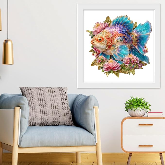 Wooden Puzzles for Adults, Lucky Carp Wooden Jigsaw Puzzles 203pcs, 11.1x11.5 inch Art Adult Puzzles, Irregular Wood Puzzles Creative Gift for Adults