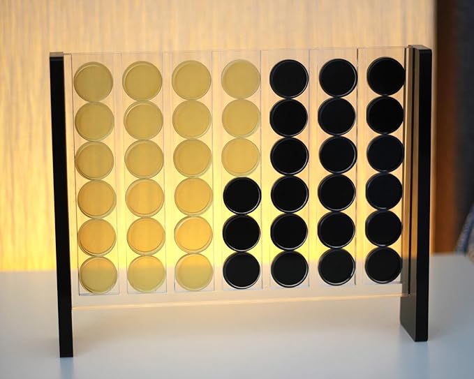 Unique Four in a Row - Acrylic 4 in a Row Game - Board Game Decor - Coffee Table Game - 2 Player Family Game - Connect The Four Pieces - Classic Strategy Game (Black and Gold)