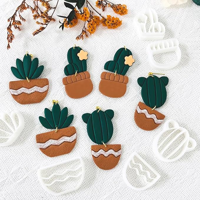 Cactus Polymer Clay Cutters – 10 Pcs Plant and Pot Clay Cutters Set for Earrings and DIY Crafts, Polymer Clay Tools for Jewelry Making