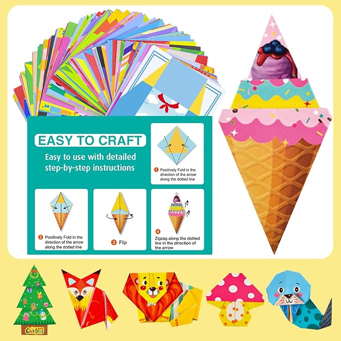 Origami Paper Kit for Kids Ages 5-8 8-12,152 Sheets Origami Paper Set - 72 Double Sided Patterns with Guiding Book,DIY Art and Crafts Kit Travel Activities Party Favor Gifts for Girls Boys