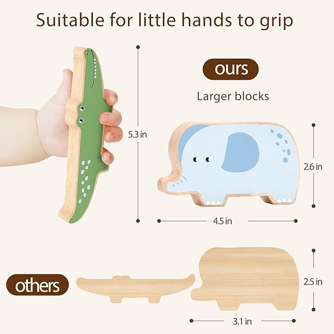 PairPear Large Wooden Animal Stacking Blocks for Toddlers, Montessori Toys Building Stacking Toys & Bag, Educational Balancing Activity Toy for Kids Toys Age 18 Months+