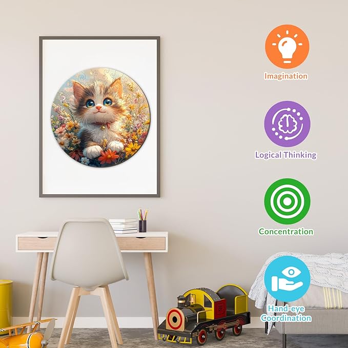 Wooden Puzzles for Kids Ages 4-6, Lovely Cat 50 Pieces Kids Puzzle, Children Birthday Easter Puzzle Gift Idea, Educational Puzzles Toys for Boys and Girls (11.4 * 11.4in)