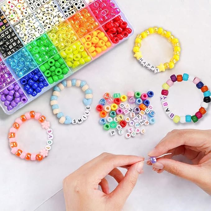 LIS HEGENSA 28 Color DIY Crafts Gifts for Girls Beading Kits, 1200PCS Pony Beads Bracelet Making Kits with Decorative Beads and Charms, Craft Supplies for Children, Adults, Girls