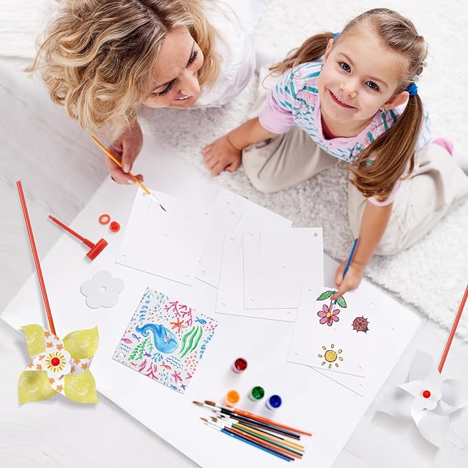 300 Pcs DIY Paper Pinwheels for Kids Bulk Fall Summer Craft Kits White Blank Paper Pinwheels for Girl Boy School Group Activities Daycare Home Graffiti Art Craft Party Halloween Christmas (5.12 Inch)