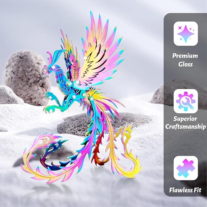 3D Metal Model Kits, Mechanical Undead Bird Seven Colors 3D Metal Puzzle,Steel Mythology Animal Series DIY Brain Teasers Simple 3D Puzzles Home Decor Art Craft Gifts Toys for Adult