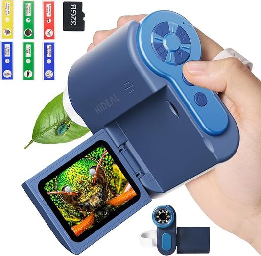 HP20 IPS Microscope for Kids: [3-in-1] [Easy and Fun] 2" Portable Handheld Microscope Miniscope, Pocket Mini Scope Educational Science Kit, Christmas Birthday Gifts for Kids, 32GB, Blue