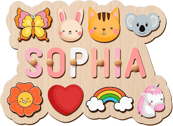Personalized Name Puzzle - Custom Wooden Puzzle for Toddlers 1-3 - Unique Baby Shower, Christmas & 1st Birthday Gift for Boys and Girls - Keepsake Montessori Toy (Wave)