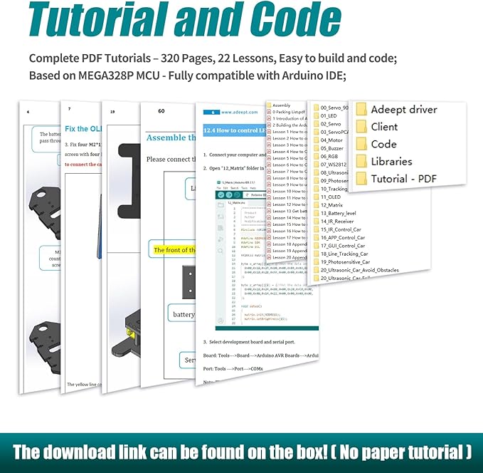 Adeept Mecanum Wheel Smart Car Kit(Compatible with Arduino IDE), Line Tracking, Light Tracing, Obstacle Avoidance, Servo Motor, OLED Display, Buzzer, LED Dot Matrix Display