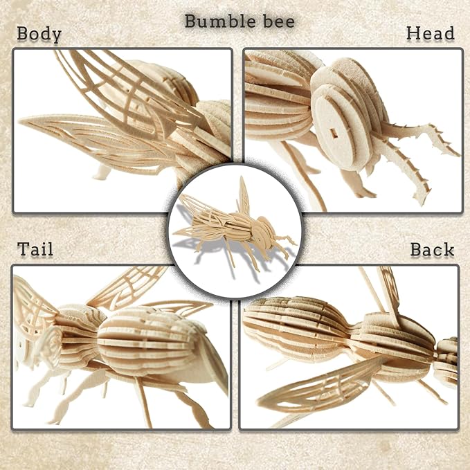 Kids 3D Jigsaw Puzzle with Wooden Different, Felt Bumblebee DIY Cubic Model, Animal Insect Toy Puzzle Game Set Gift