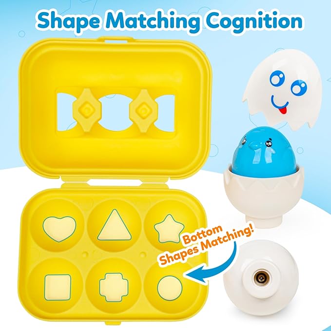 Egg Toys for Toddler 1-3,Montessori Geometric Eggs Preschool Educational Learning Color Sorting & Eggs Puzzles Matching Games Fine Motor Toys for Boys Girls