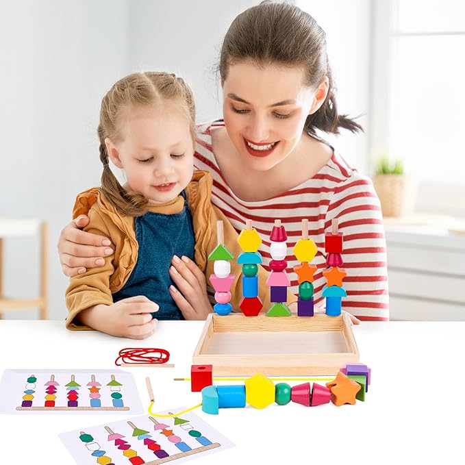LovesTown Beads Sequencing Toy Wooden Stacking Montessori Toys for Kids Coordination and Educational Preschool Learning Toy