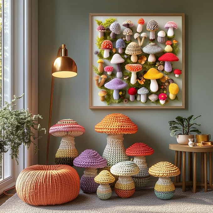 Bgraamiens Puzzle-Crochet Mushrooms-1000 Pieces Mushroom Puzzles for Adults, Nature Plant Jigsaw Puzzles Mushroom Art Puzzles,Unique Plant Jigsaw Puzzle Retro