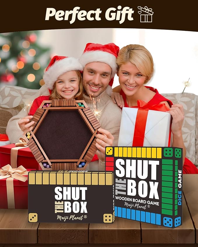 Classic Original Shut The Box Game, Math Dice Board Game for Family Night Classroom Travel, Wooden Tabletop Present for Group Kid Adult Senior, Camp Party Bar, Easy Quick and Fun, 2-4 Players