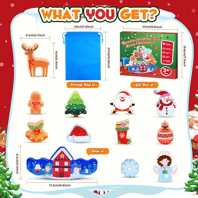 Christmas Birthday Gifts Stacking Toys for Kids 3-10 Stocking Stuffers for 4 5 6 7 8 9 10 Year Old Grandkids Girls Boys Wooden Blocks Toy Balance Competition Game for Kid Ages 5-7