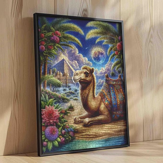 1000 Piece Jigsaw Puzzles for Adults Camel Desert Landscape Jigsaw Puzzle Fantasy 1000 Pieces Puzzles for Game Desert Pyramid Wall Decor DIY Craft 27 x 20 Inches Love Camel Puzzle
