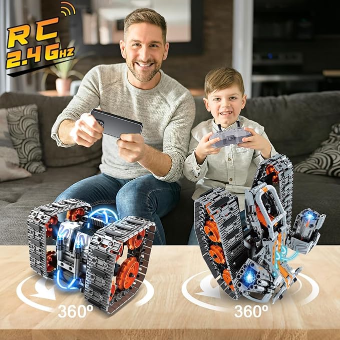 5-in-1 Building Toys with LED Light, APP & Remote Control Building Block Set, 604 PCS RC Tech Rechargeable Tank Robot Sleigh Tracked Racer Toy, Gift for Kids Boys Girls Ages 6 7 8 9 10 11 12+