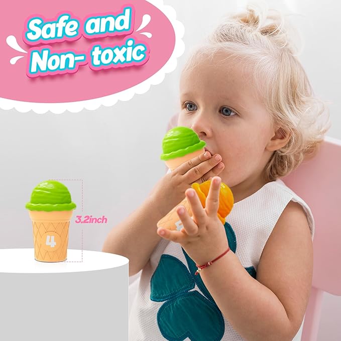 Aizweb Ice Cream Counting and Color Sorting Stacking Toys for Toddlers, Montessori Preschool Kindergarten Learning Activities,Number Math Manipulatives Math Games Educational Fine Motor Skills Toys