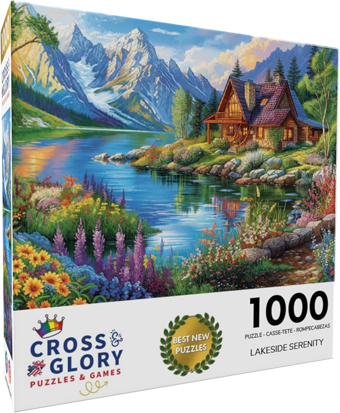 Cross & Glory - Lakeside Serenity - 1000 Piece Jigsaw Puzzle for Adults | Tranquil Mountain Cottage | Ideal for Relaxation and Nature Lovers