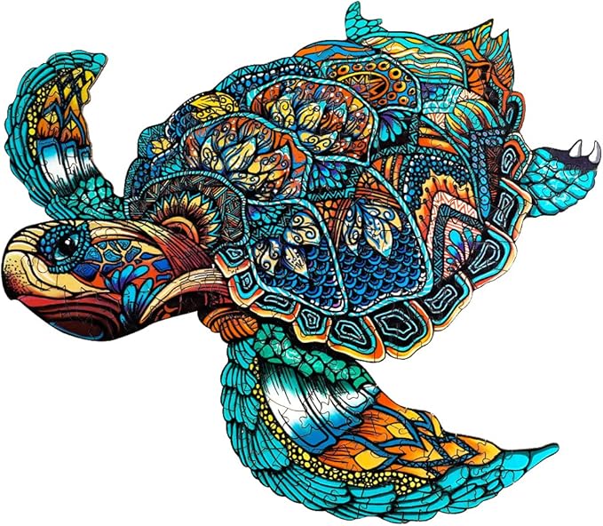 Jigfoxy Wooden Puzzles for Adults, Sea Turtle Wooden Jigsaw Puzzles,Unique Animal Shape Puzzles, Christmas Thanksgiving Gifts for Family Turtle Lover(XL-22.8 * 19.3in-631pcs)
