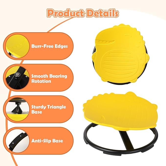 Spinning Chair for Kids, Sensory Integration Training Swivel Chair for Children with Autism & ADHD, for Balance & Body Coordination Training, Yellow Dinosaur