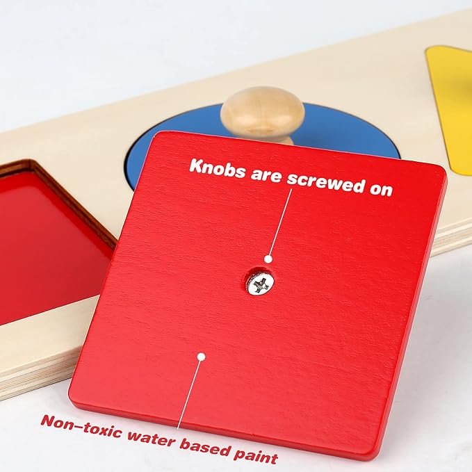 Montessori Multiple Shape Puzzle First Shapes Jumbo Knob Wooden Puzzle Geometric Shape Puzzle Toddler Preschool Learning Material Sensorial Toy for Toddler Shape & Color Sorter (3 Pieces)