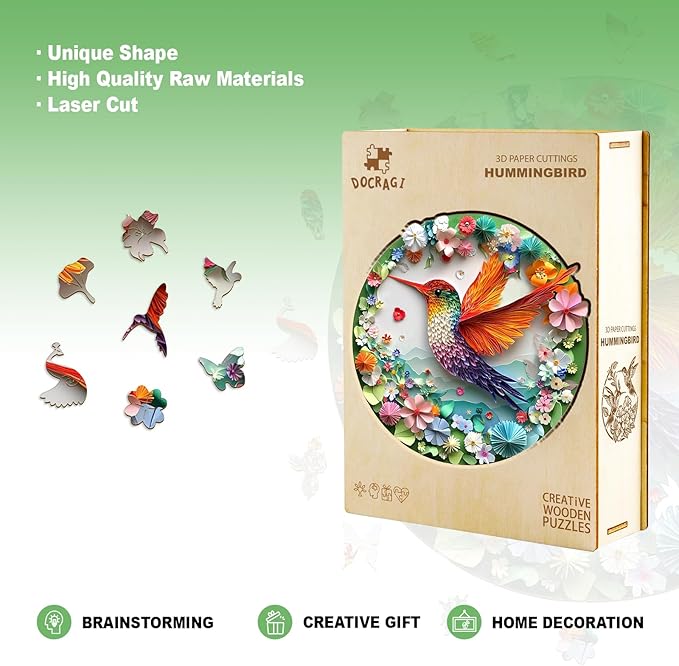 Wooden Puzzles for Adults - Hummingbird Wooden Jigsaw Puzzle - Unique Shape 3D Vision Wood Puzzles Adult - Christmas Birthday Gifts for Adults/Friends/Family - 110pcs 8.4 * 8.3in