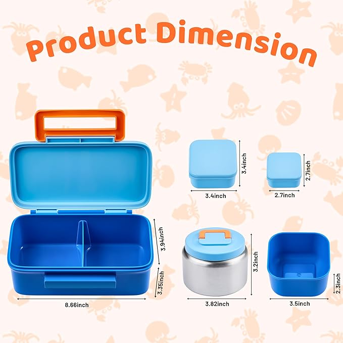 Lunch Box for Kids With 8oz Soup Thermo, Leak-proof Lunch Container with 2 Compartments, Thermo Food Jar Food Containers for Back to School Girls Boys (Blue)