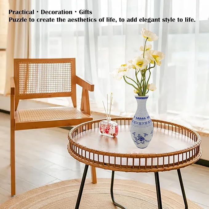 3D Puzzle Vase Unique Flower Vase for Adults Made by 160 Curved Plastic Puzzle Pieces, Piece Relax Puzzles for Adults, DIY Jigsaw Creative Gift for Parents & Housewarming