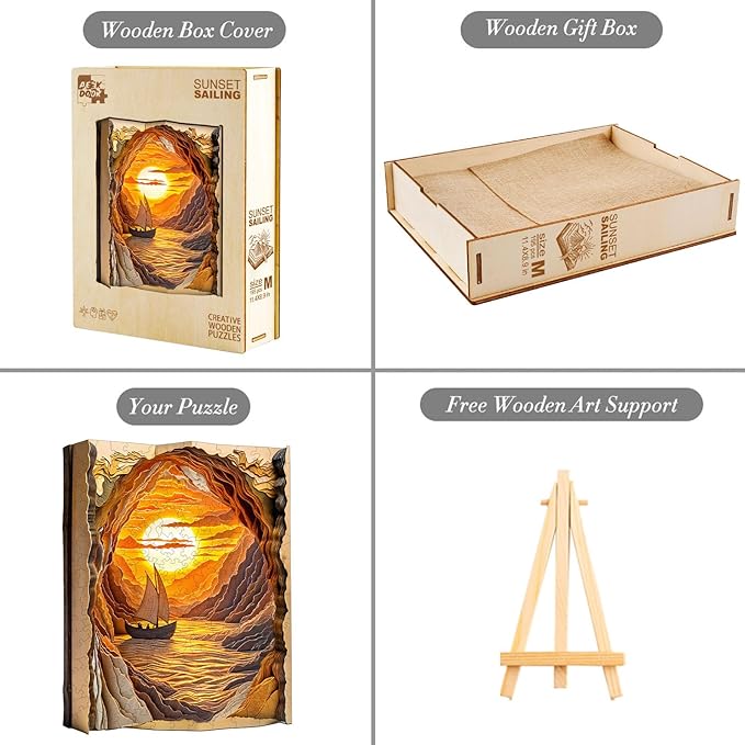 Wooden Puzzles for Adults - Sunset Sailing Wooden Puzzle - Unique Animal Shape Wood Cut Puzzles - Eco-Friendly Home Office Decor (M-11.4 * 11.3in)