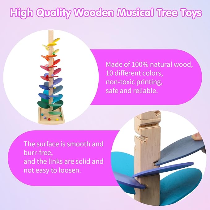 Wooden Marble Run Update Wooden Music Tree for Kids 3+ Years Old,Ball Drop Toy Montessori Toys for 3+ Birthday Gifts for Boys and Girls