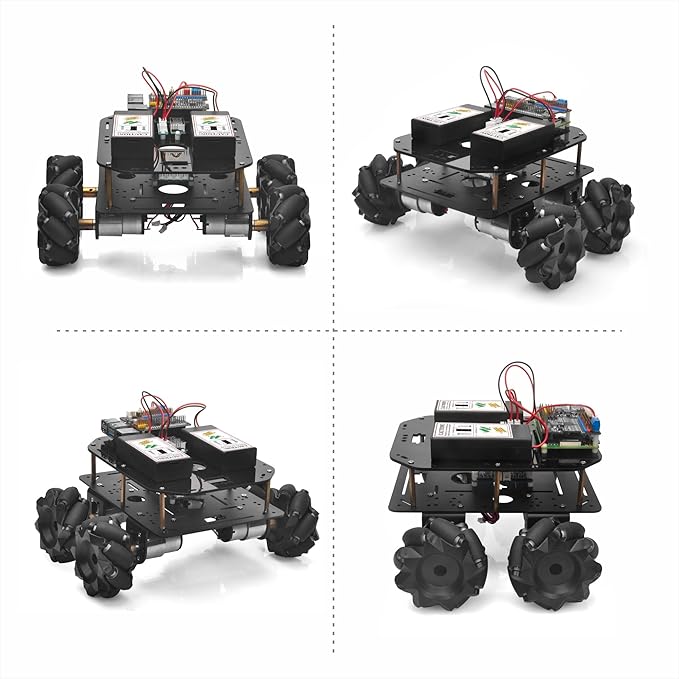 OSOYOO FlexiRover Robot Car Kit for Raspberry Pi – Compatible with Pi 2/3/4/5, 520 Motors with Encoders, Mecanum Wheels, Servo Support, and High-Capacity Battery System (No Raspberry Pi Included)