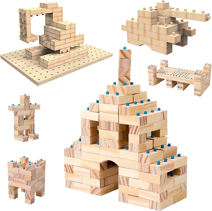 Wooden Building Blocks for Toddlers Ages 3 4 5 6 Years Old - 300 Pcs Wooden Blocks Little Architect Construction Toy for Boys & Girls, Kids Montessori Wooden Building Blocks Stacking Toy
