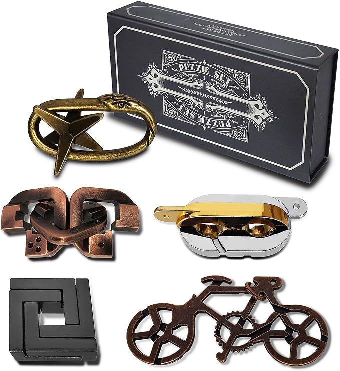 5 Pcs Metal Puzzles 3D Brain Teaser Puzzles for Adults Teens, Highly Difficult Metal Brain Puzzles, IQ Logic Test Disentanglement Game for Classroom Party Mind Challenge School Supplies(Key Puzzle)