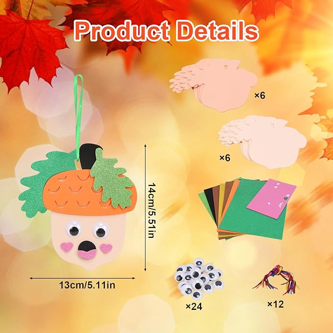 Fennoral 12 Pack Fall Crafts for Kids Make You Hazelnut Foam Stickers DIY Autumn Art and Craft for Boys Girls Party Supply Art Activities Birthday Gifts Fall Thanksgiving Decoration