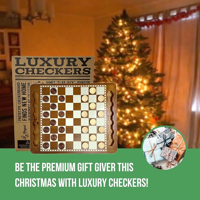 Regal Games Luxury Checkers Board Game for Adults & Kids - Classic Wooden Board Game Set with 24 Checkers Pieces - Travel and Portable Table Games (Ages 8+)