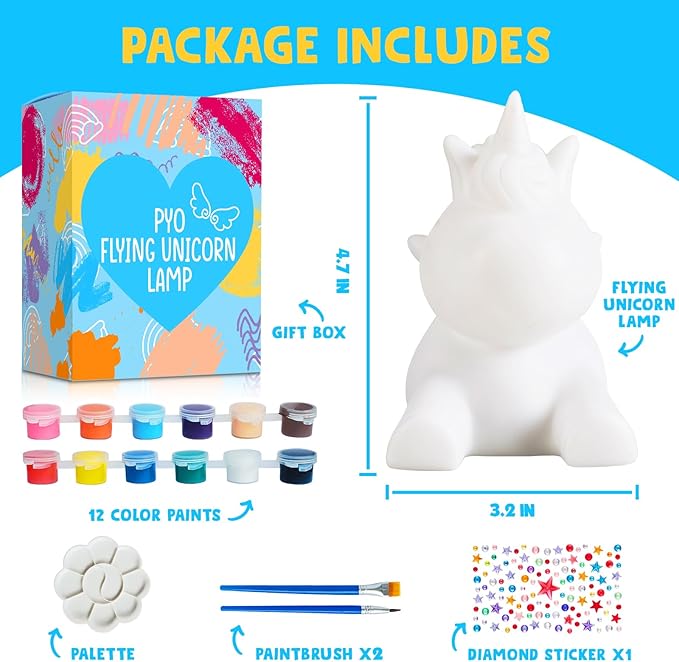 Goodyking Paint Your Own Flying Unicorn Lamp Kit, DIY Unicorn Crafts Night Light, Arts & Crafts for Kids Age 8-12, Painting Art Supplies, Birthday Easter Gift for Kids Age 3 4 5 6 7 8+