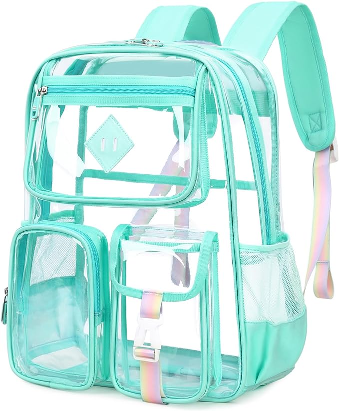 Clear Backpack for School,Heavy Duty PVC Transparent Bookbag for Girls Stadium Approved See Through Backpack