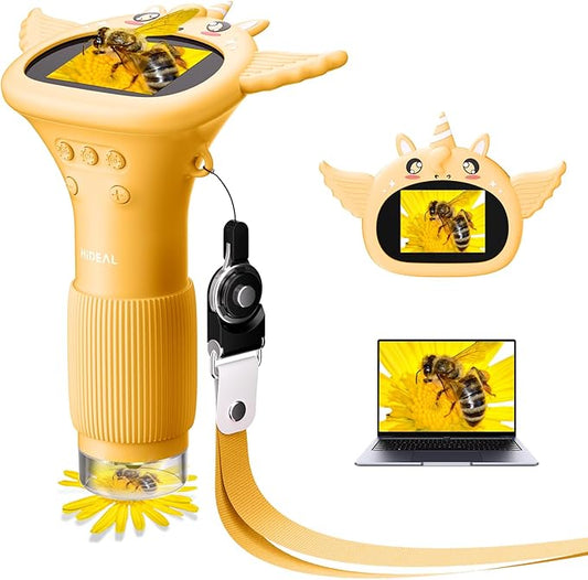 HP40 IPS Microscope for Kids: [Easy and Fun] 2" Portable Handheld Kids Microscope Miniscope, Pocket Mini Scope Educational Science Kit, Christmas Birthday Gifts for Kids, PC View, Orange