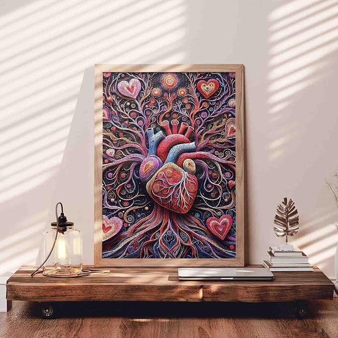 Human Anatomy 1000 Piece Jigsaw Puzzles for Adult Anatomical Human Heart with Leaves Painting Jigsaw PuzzleMechanical Heart 1000 Pieces Puzzles Game Wall Decor DIY Craft Puzzle Art Gift(Colorful)