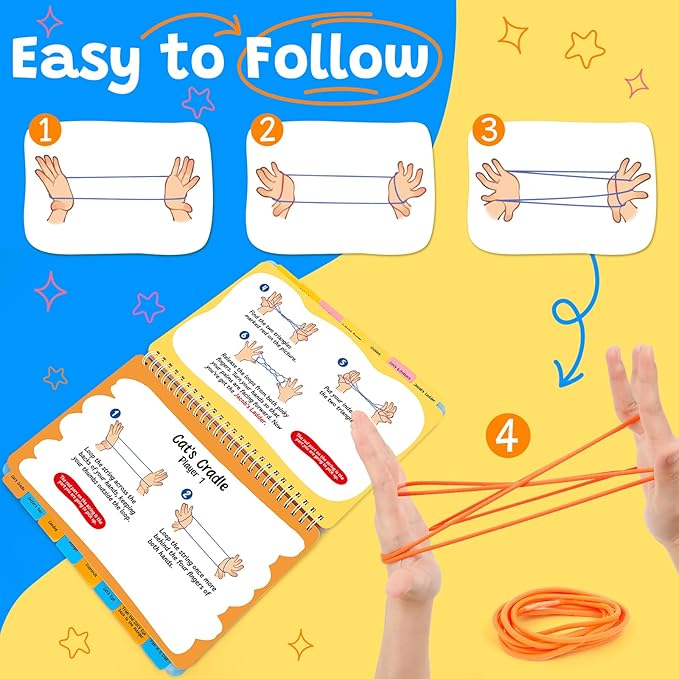 Cat’s Cradle String Game Book with String,Classic String Games with Step-by-Step Instructions,Cats Cradle Book,Fine Motor Skills Toys,Gifts for Kids 6-12 Year Old,Girl Boy Gift，Kids Books