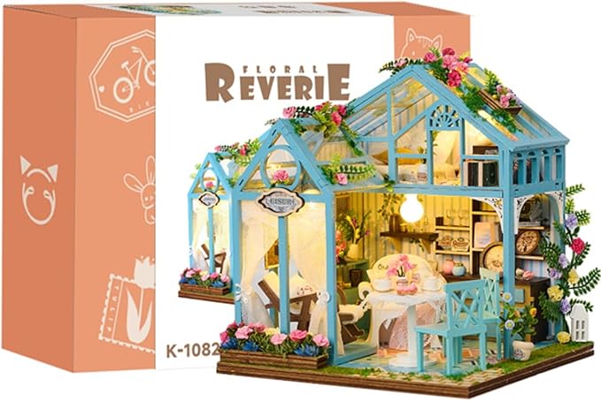 [2025 New] Floral Reverie Miniature House Kit with LED Light, Book Nook Kit with Cover for Birthday, 3D Wooden Bookends Puzzle Bookshelf Decor Building Kit Birthday Gifts for Family, Friends