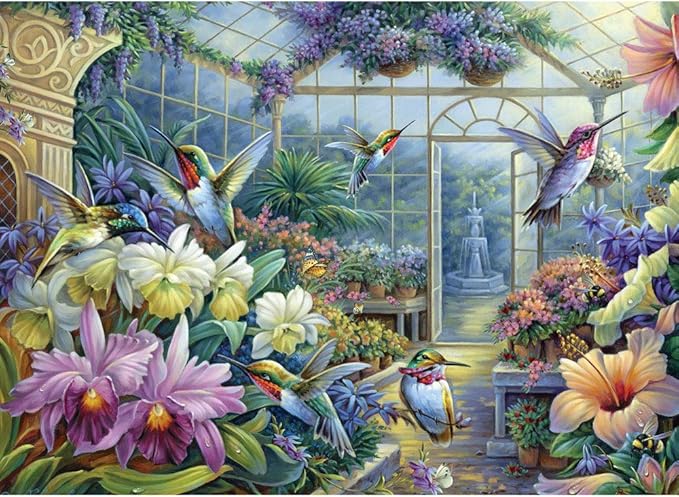 Bits and Pieces – 1500 Piece Jigsaw Puzzle for Adults – Antique Greenhouse - Bird Fountain Beautiful Flower Garden Jigsaw Puzzle by Artist Oleg Gavrilov, Completed Puzzle Size: 23" x 33"