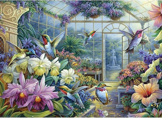 Bits and Pieces – 1500 Piece Jigsaw Puzzle for Adults – Antique Greenhouse - Bird Fountain Beautiful Flower Garden Jigsaw Puzzle by Artist Oleg Gavrilov, Completed Puzzle Size: 23" x 33"
