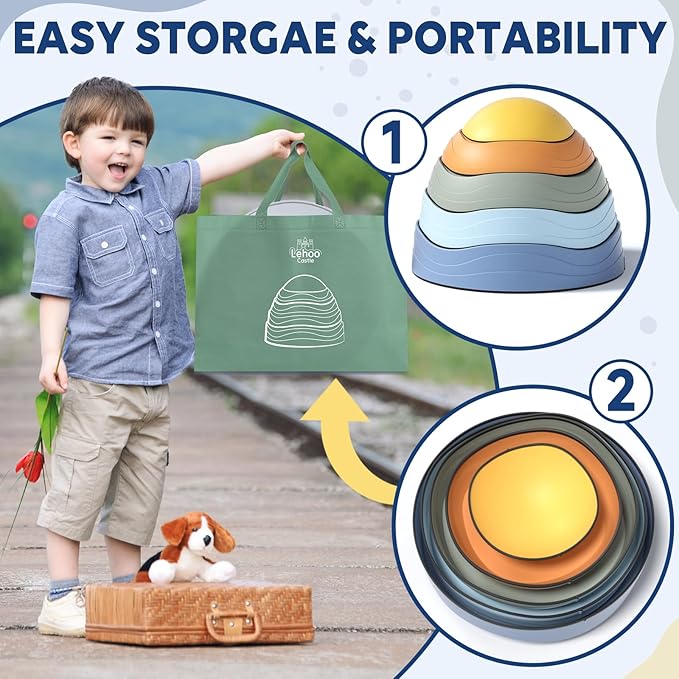 Lehoo Castle Stepping Stones for Kids, Non-Slip Toddler Stepping Stones, Indoor & Outdoor Sensory Toys for Toddlers 1-3, Balance Board Obstacle Course for Kids 3-5