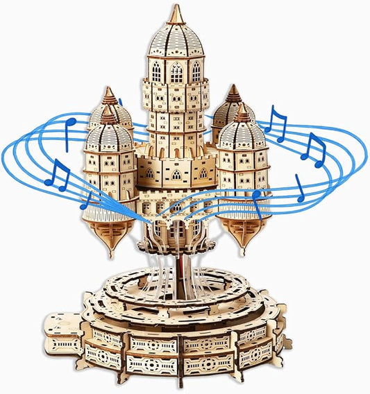 3D Wooden Puzzle for Adults – SkyCity Floating Castle Music Kit with LED Lights & Rotating Mechanism, DIY Mechanical Building Set, Hobbies Puzzle Models for Teens & Collectors